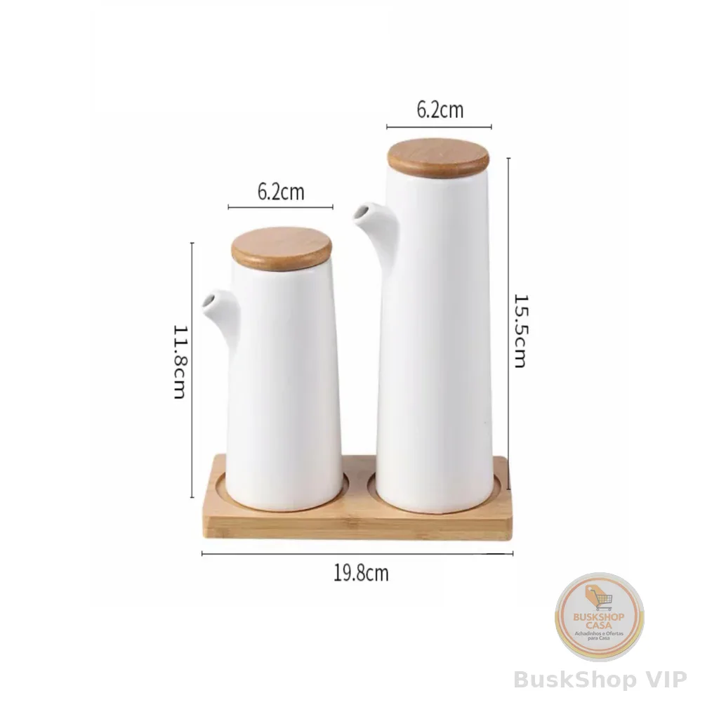 Kit Com 2Peças Porta Mantemento em Cerâmica  com Suporte de Bambu