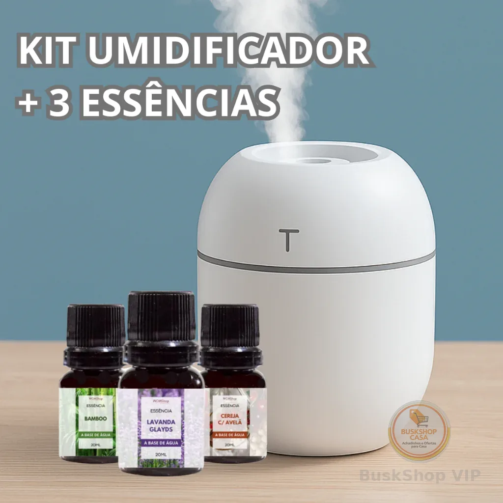 Kit Umidificador Atomizador De Ar Doméstico Portátil Umidificador De Escritório + 3 Essências