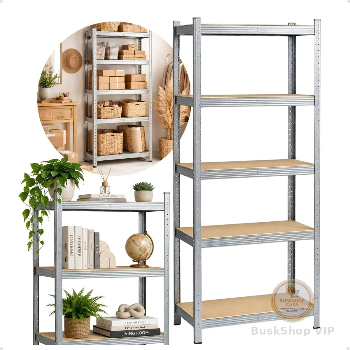 Estante Aço Galvanizado 5 Prateleiras Mdf Até 375kg 180cm X 60cm X 30cm: Escritório, Prateleira para Livros e Estante Organizadora Multiuso para Cozinha, Sala, Sapateira