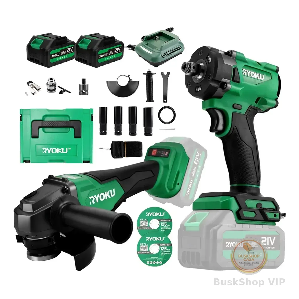 Chave De Impacto+ Esmerilhadeira Lixadeira Kit Brushless 21v Verde 127/220v