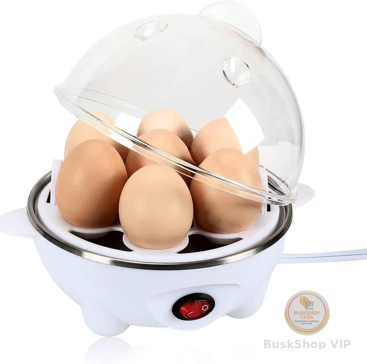 Cozedor Elétrico de Ovos a Vapor 7 Unidades, Egg Cooker Portátil com Desligamento Automático, Escalfador Legumes Vapor, Compacto para Café da Manhã Saudável, Cozinha, Trailer e Viagem 110V