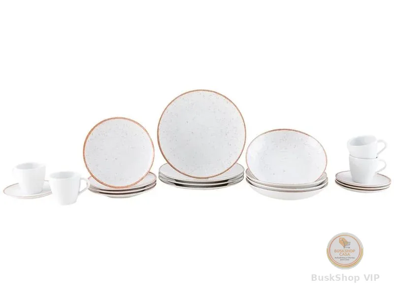 Aparelho de Jantar 20 Peças Tramontina Redondo Porcelana Branco e Marrom Mare