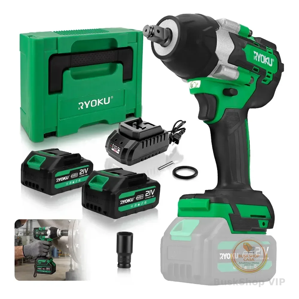 Chave De Impacto Brushless 700nm Com 2 Baterias Maleta Verde 127/220v