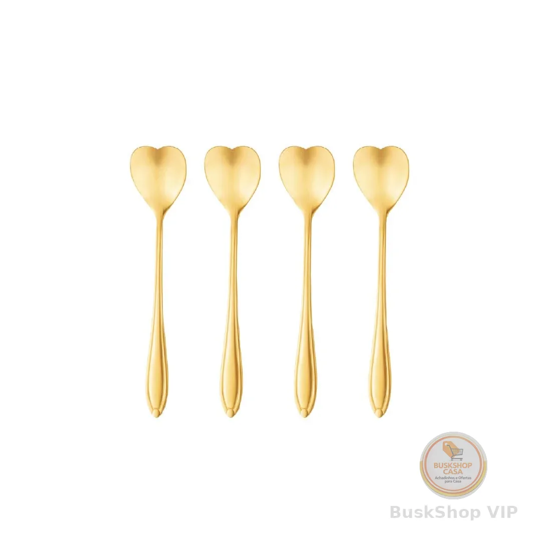 WOLFF - Conjunto 4 Colheres de Chá de Aço Inox Heart Dourado