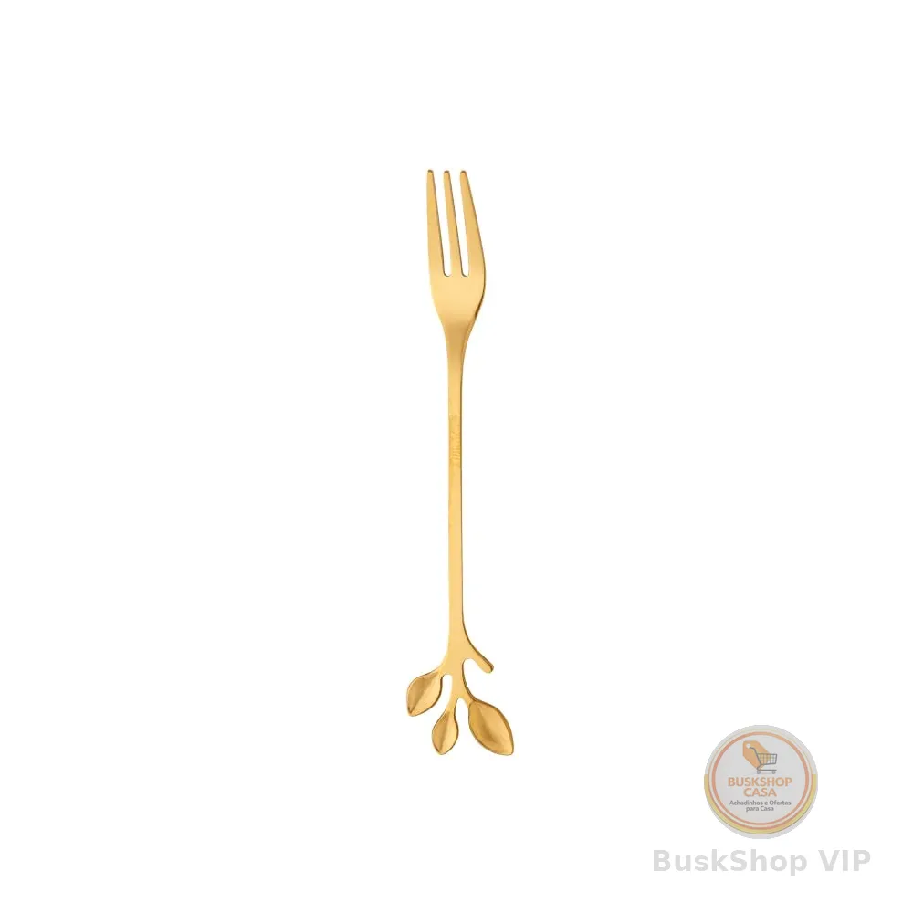 WOLFF - Conjunto 4 Garfos Aço Inox p/Aperitivo Leaves Dourado