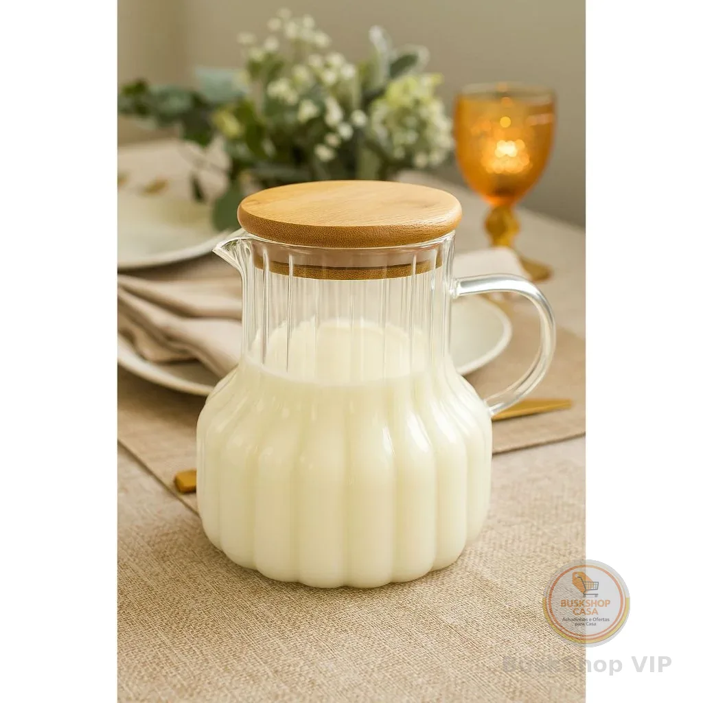 Jarra de Vidro  Tampa de Bambu 500 ml para Servir Mesa Posta