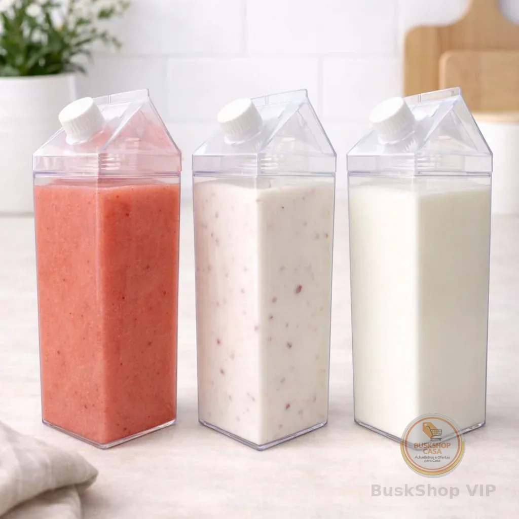 Kit 3 Garrafas de Acrílico P/ Leite Suco Bebidas 1L 23916 - Vencedor