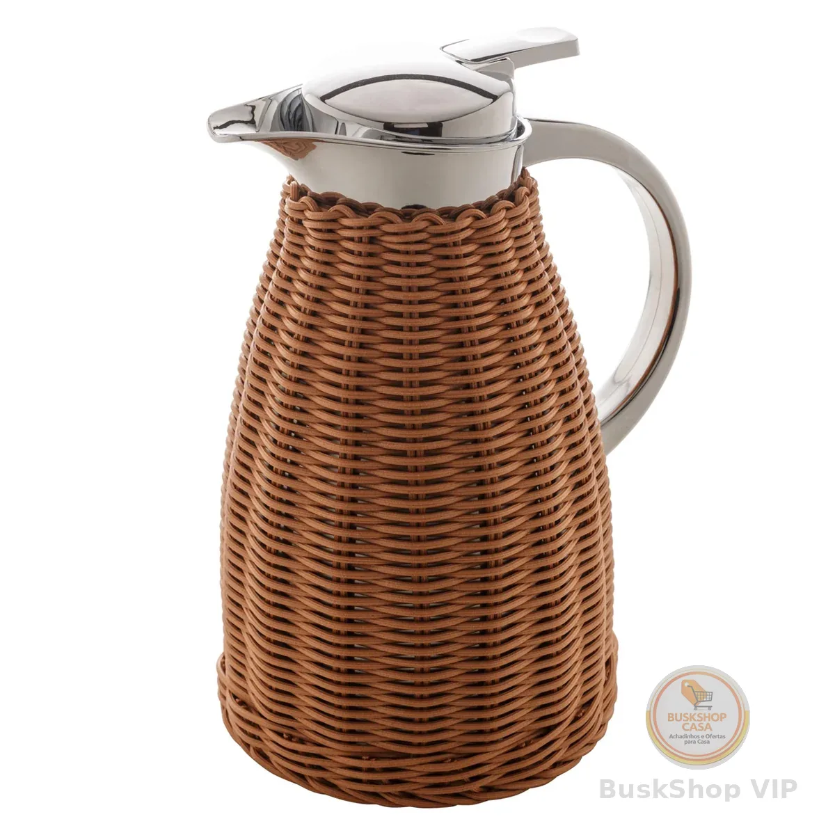 WOLFF - Garrafa Térmica Aço Inox C/Rattan Plástico Marrom 1,5L