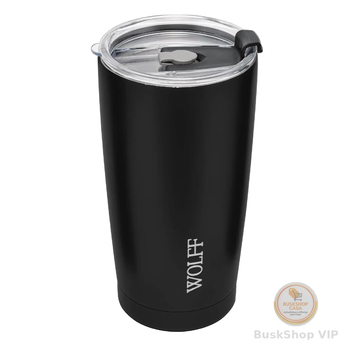 WOLFF - Copo Térmico de Aço Inox Parede Dupla Com Tampa 600ml Preto - Para Viagem - Mantém a Bebida na Temperatura Ideal