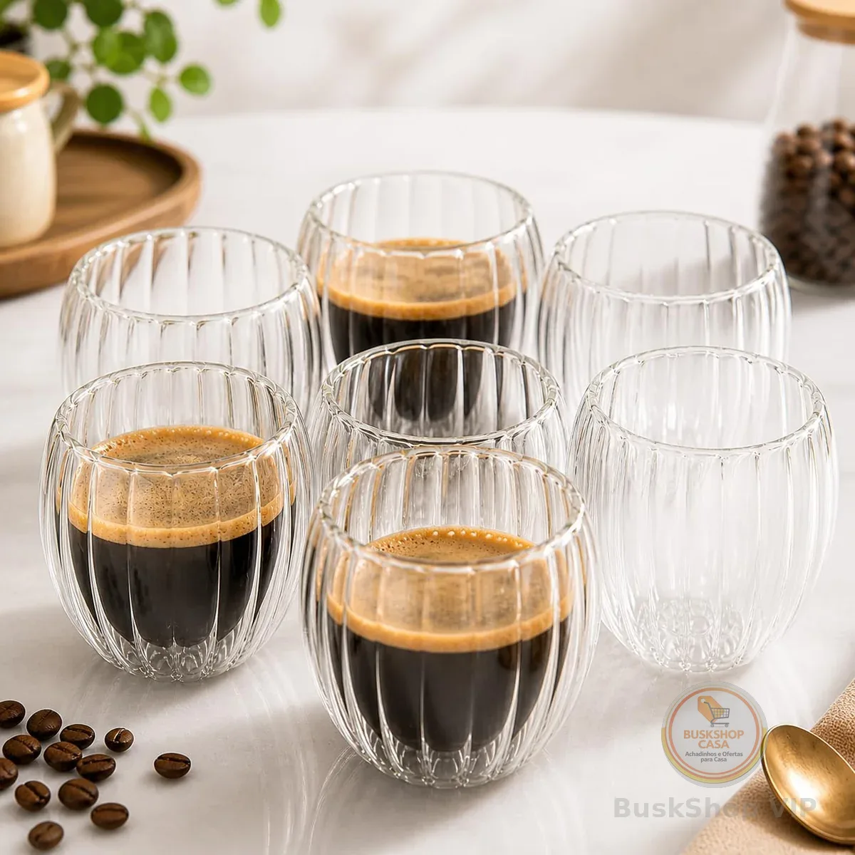 Conjunto 6 Xícaras de Vidro Borossilicato 90ml Parede Dupla – Copos Térmicos para Café, Espresso, Cappuccino e Chá – Isolamento Térmico, Resistente ao Calor, Bebidas Quentes e Frias