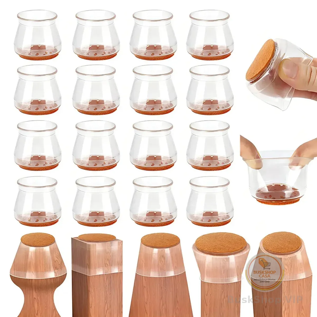 Kit 16 Protetor de Silicone Com Feltro Para Pés de Cadeira, Mesa, Banqueta - Protetores Para Móveis de até 4cm | Anti risco, Reduz Ruído, Lavável, Antiderrapante, Fácil de Instalar