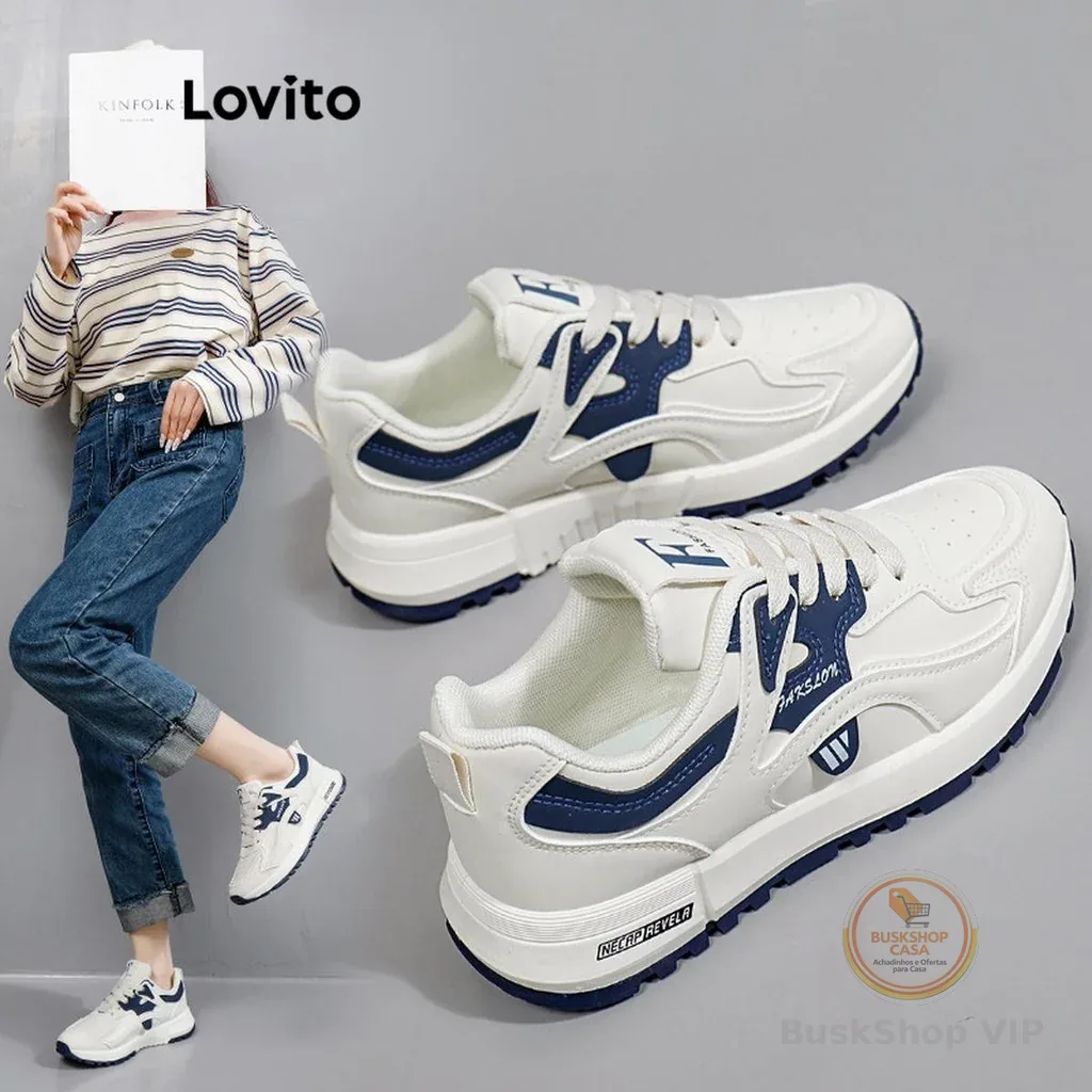 Lovito Tênis esportivos lisos e confortáveis para mulheres LFA45159