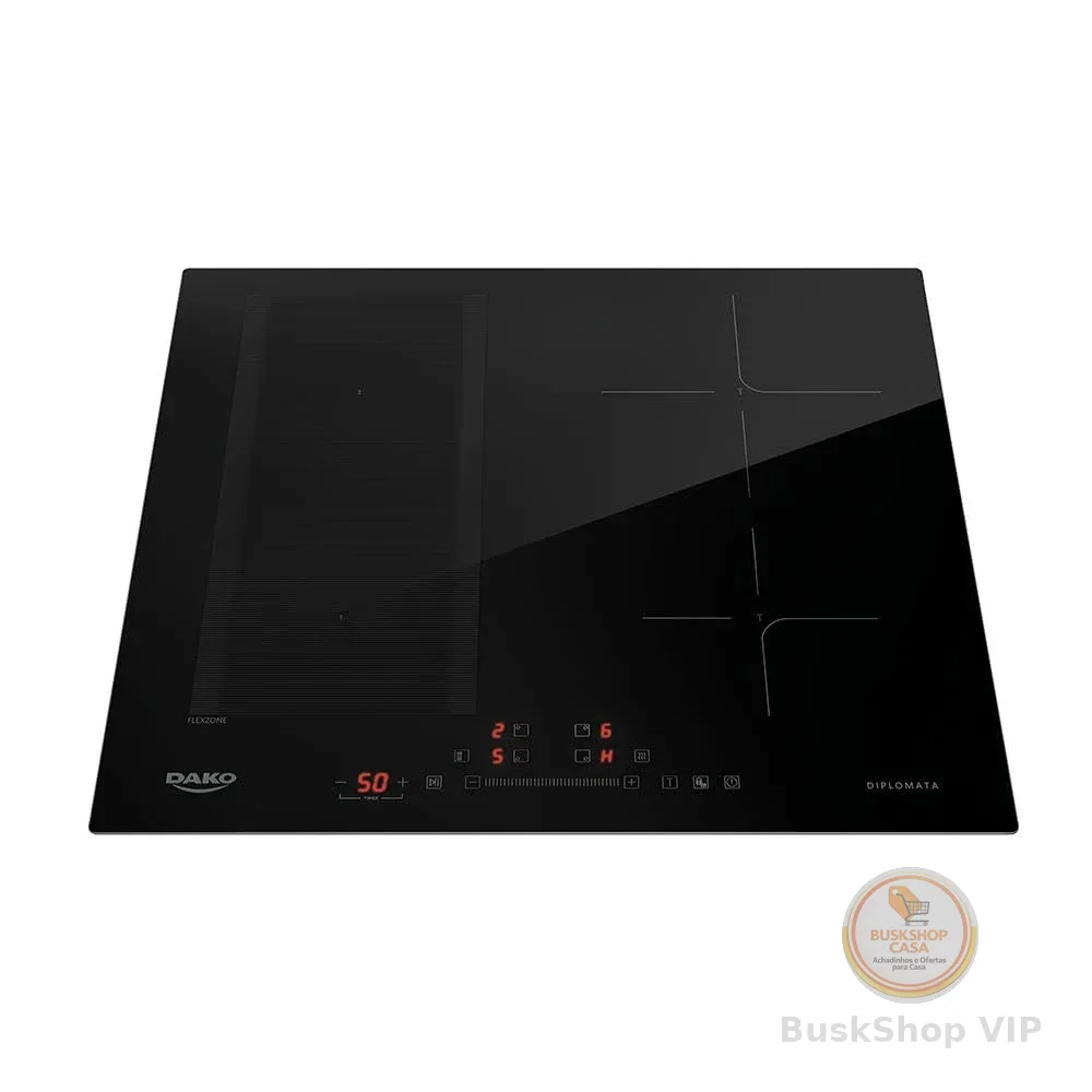 Cooktop de Indução 4 Bocas Preto com Zona Flexível Dako Diplomata 220V