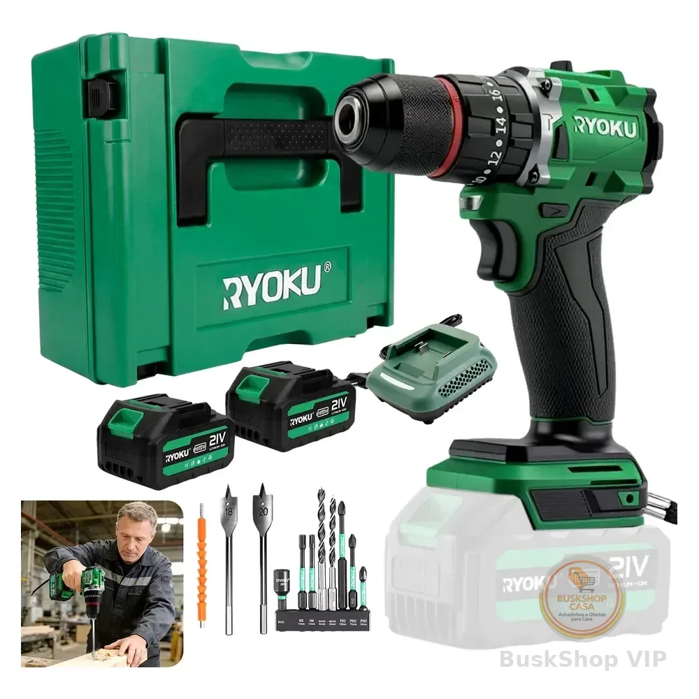 Parafusadeira Furadeira Brushless 21v 13mm 2 Baterias Verde 127/220v