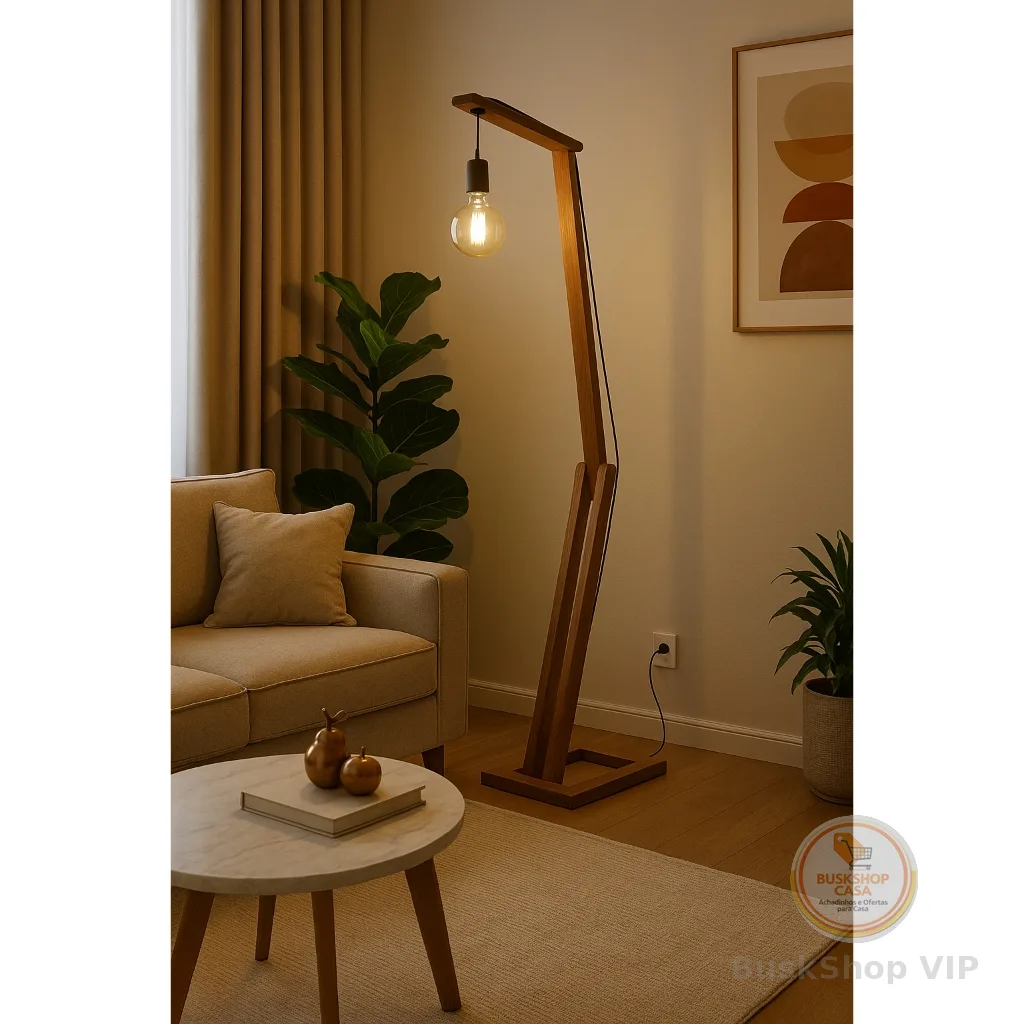 Luminária de chão ajustável minimalista Cor natural Madeira leitura decoração
