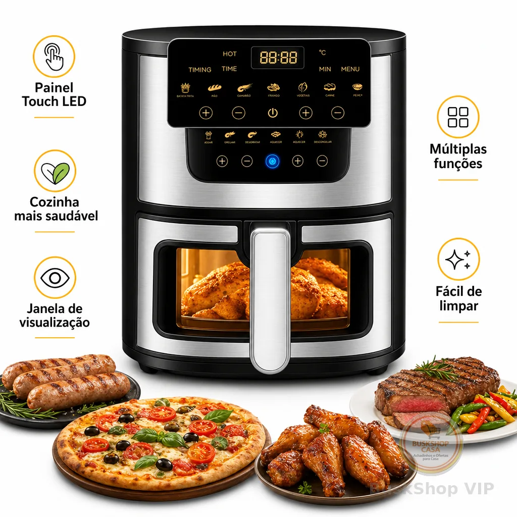 Air Fryer 7L Grande Fritadeira Elétrica Sem Óleo para Família com Timer e Controle de Temperatura