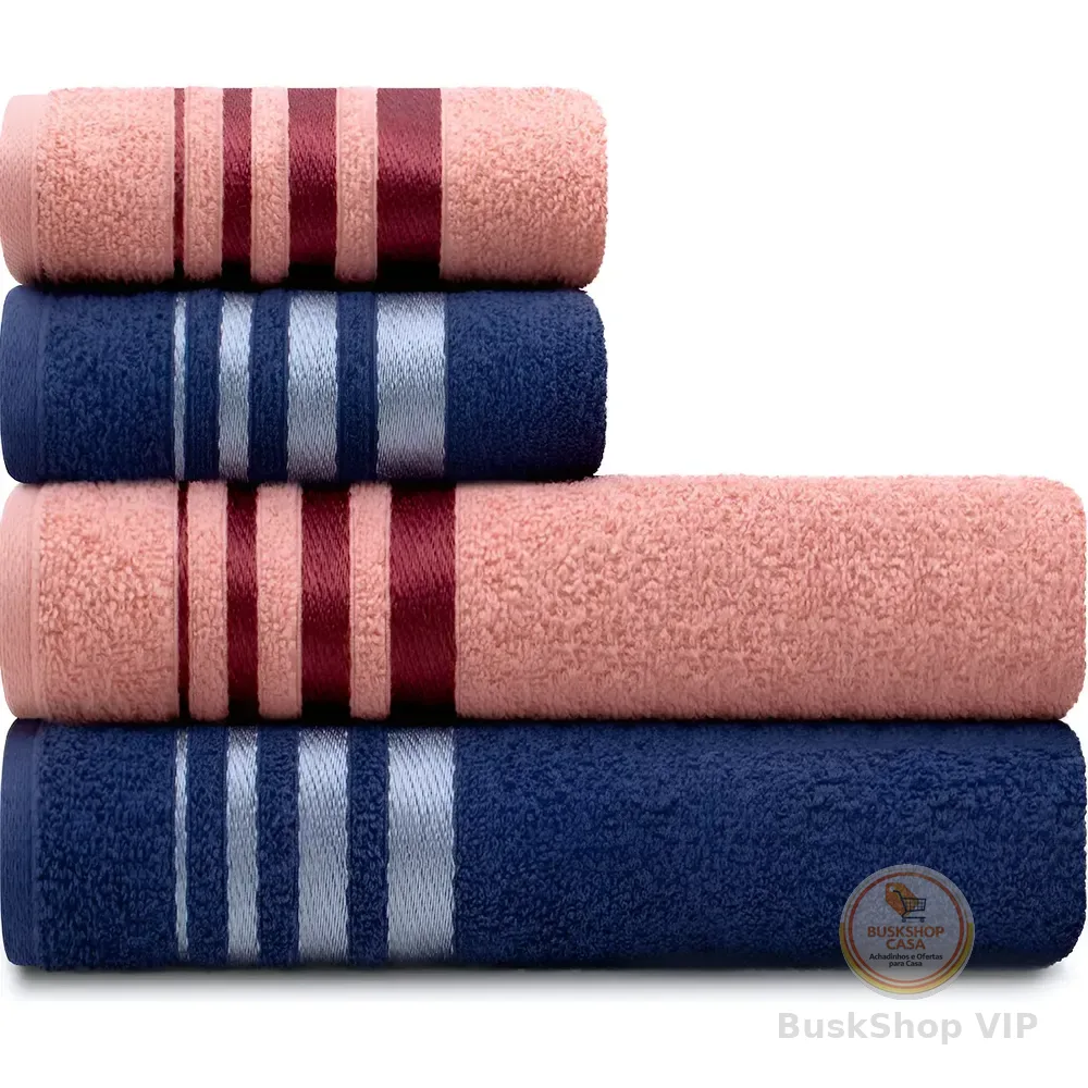Jogo Toalhas De Algodão 4 Banho E Rosto Rosa E Azul Karsten Rosa/azul Liso
