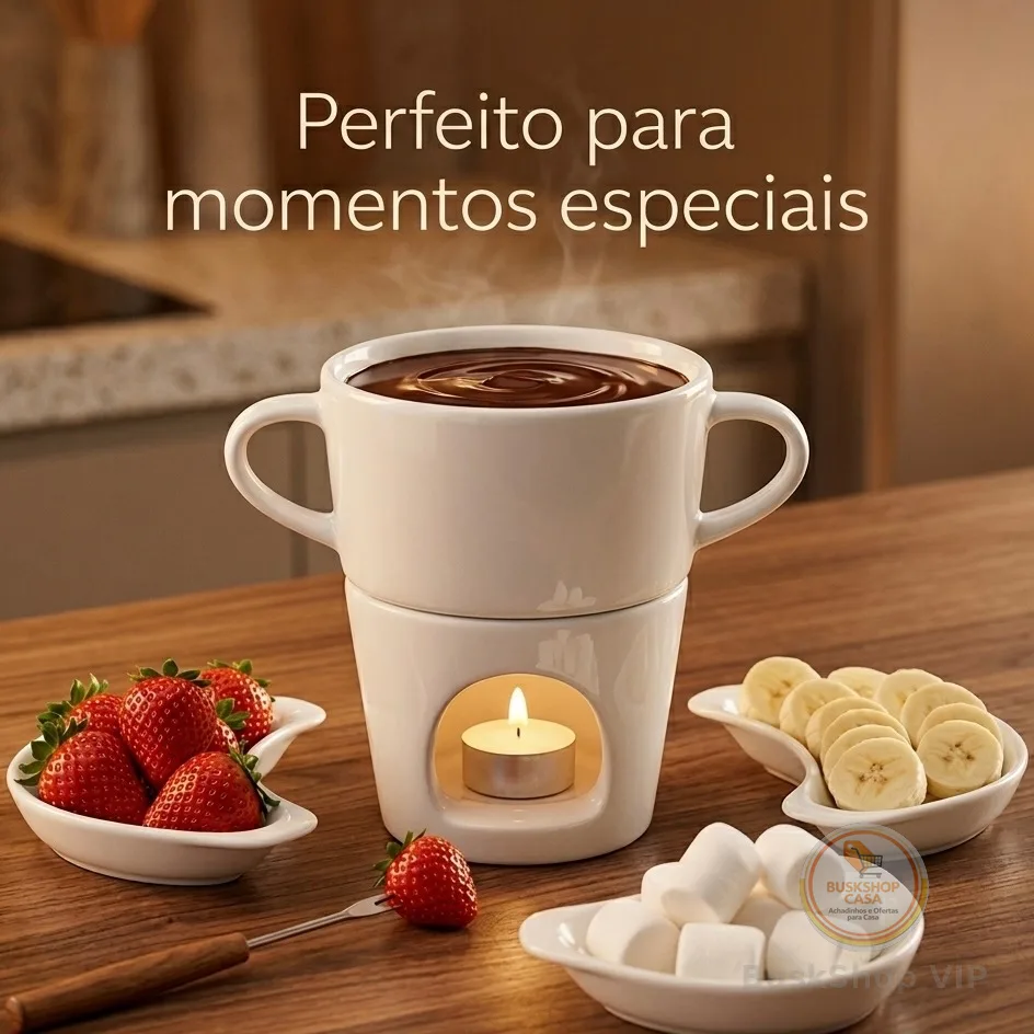 Fondue de Porcelana Branca para Chocolate e Queijo com Vela | Presente Romântico