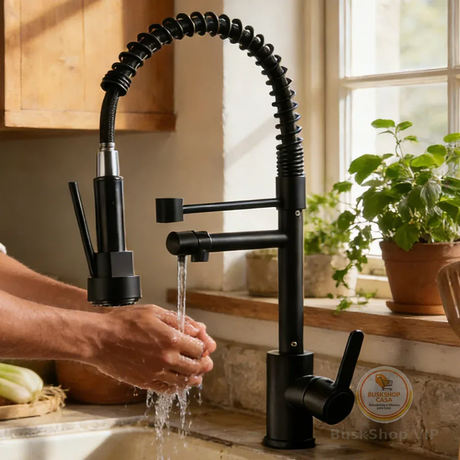 Torneira De Cozinha Gourmet Alça Única Com Extensor De Spray Tubo De Água Flexível Superior Prateado Para Ajuste