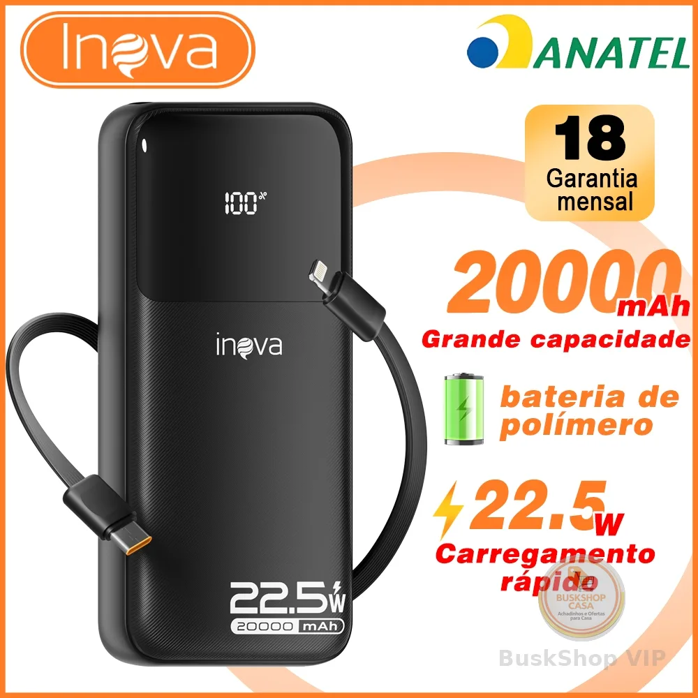 INOVA power bank 20000 mah turbo Carregador Portátil Universal Original Com cabo de dados 10000mAh