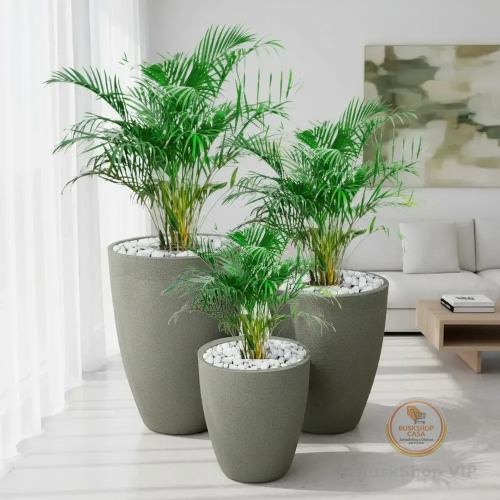 Kit 3 Vasos Plantas Flores Decorativo Grande Alto Escovado Cimento