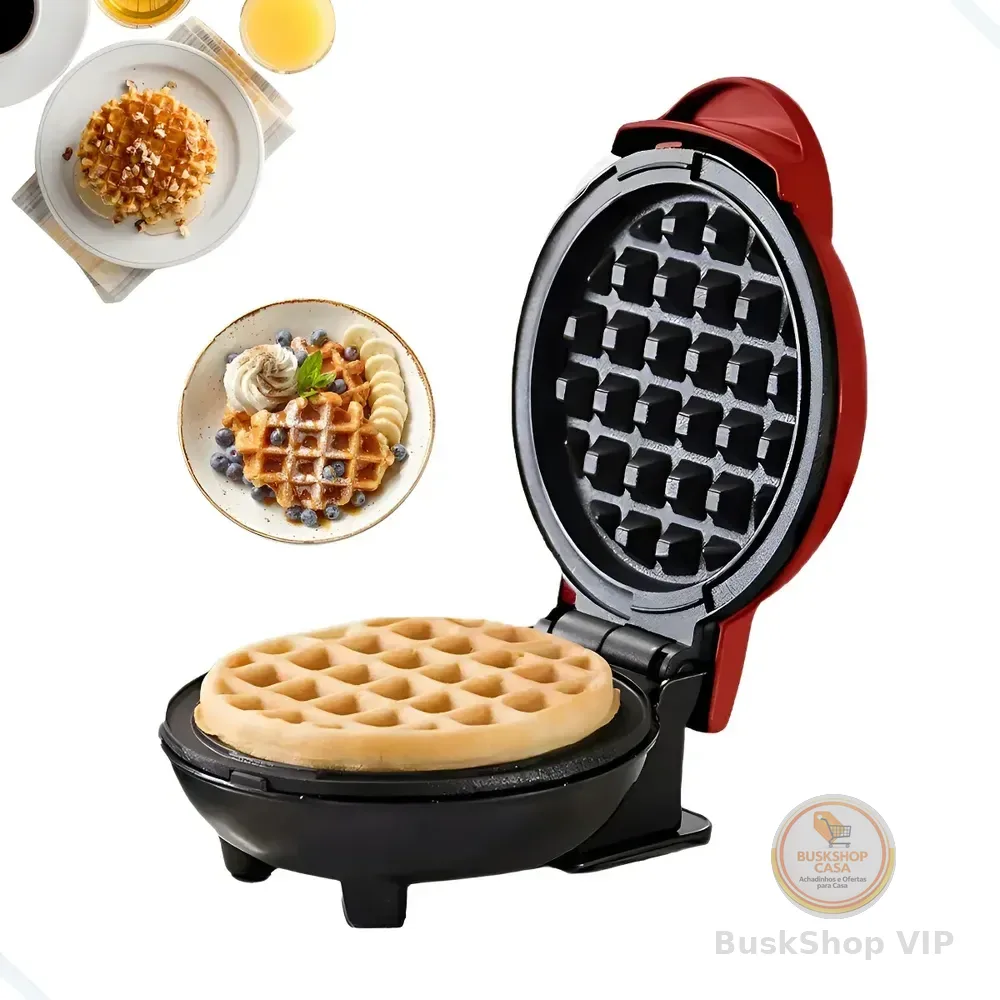 Máquina De Fazer Waffle Mini Grill Panqueca Elétrica Preta!