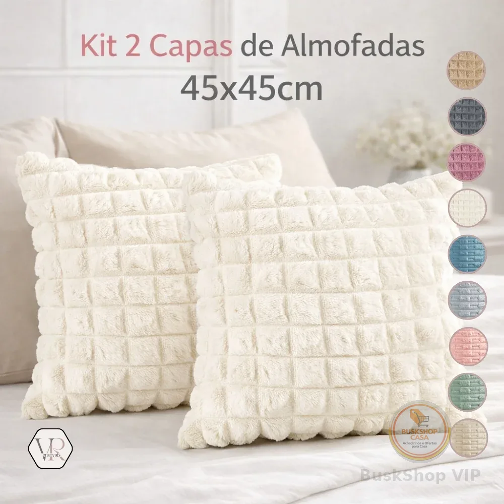 Kit 2 Capas de Almofadas Plush 45x45cm Super Macias 320g/m² Luxo Decorativa Sala Quarto