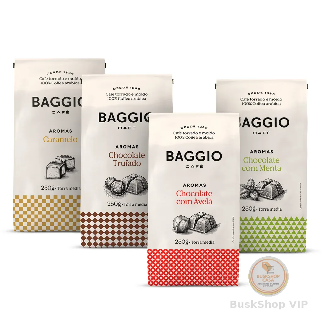 Kit de Cafés Moídos Aromas Baggio Café 1kg - Caramelo, Chocolate Trufado, Avelã e Menta