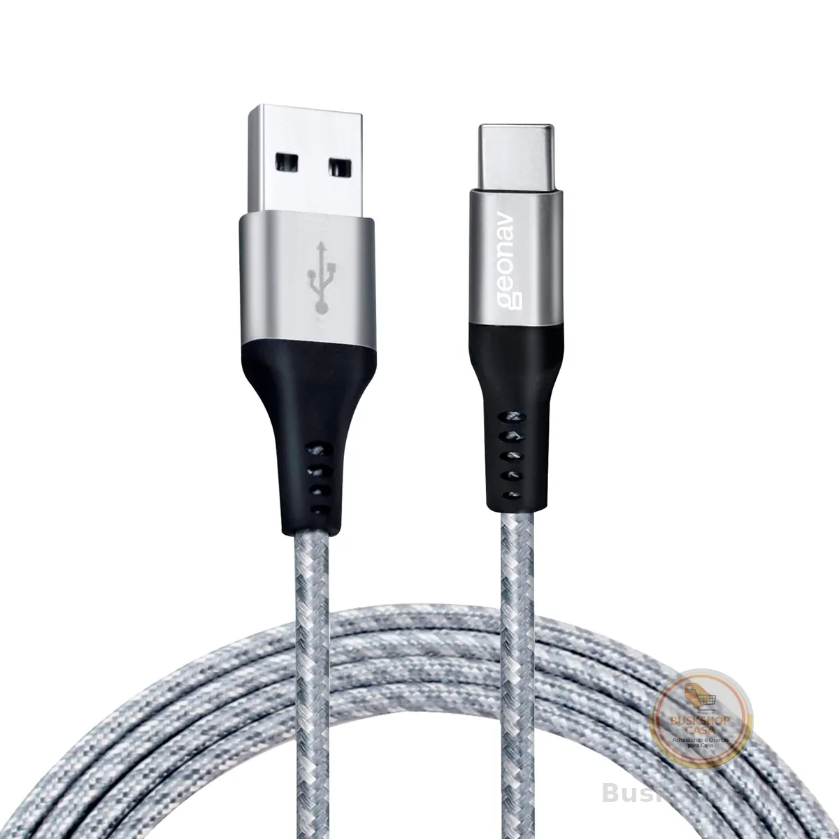 Geonav Cabo USB-C (tipo C) para USB, carregamento rápido, nylon trançado, 1,5MT, UCC06, Cinza/Branco