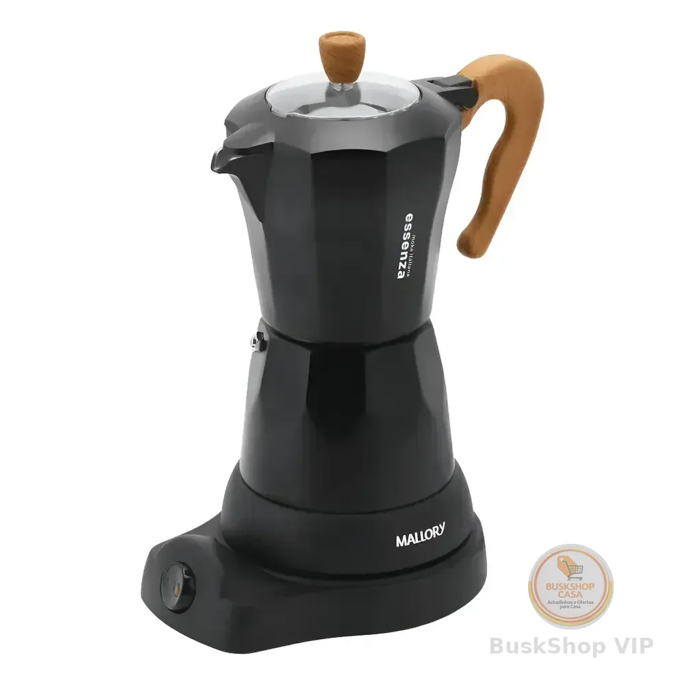 Cafeteira Italiana Elétrica Mallory Essenza 480w 6 Xícaras Preto!