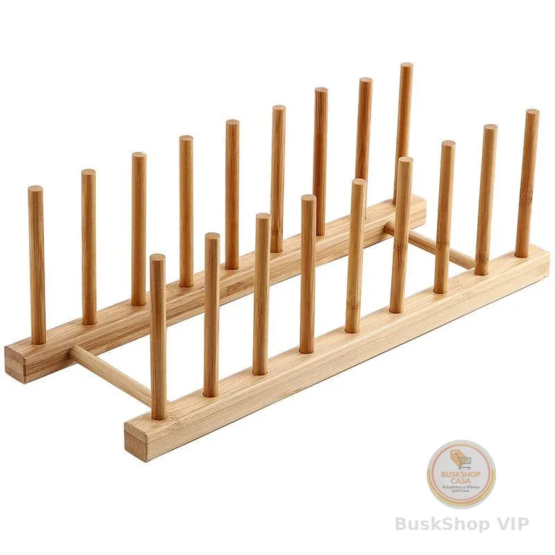 Promoção: Suporte Escorredor Porta Pratos De Bancada De Bambu 4 Divisorias 21cm x 13cm
