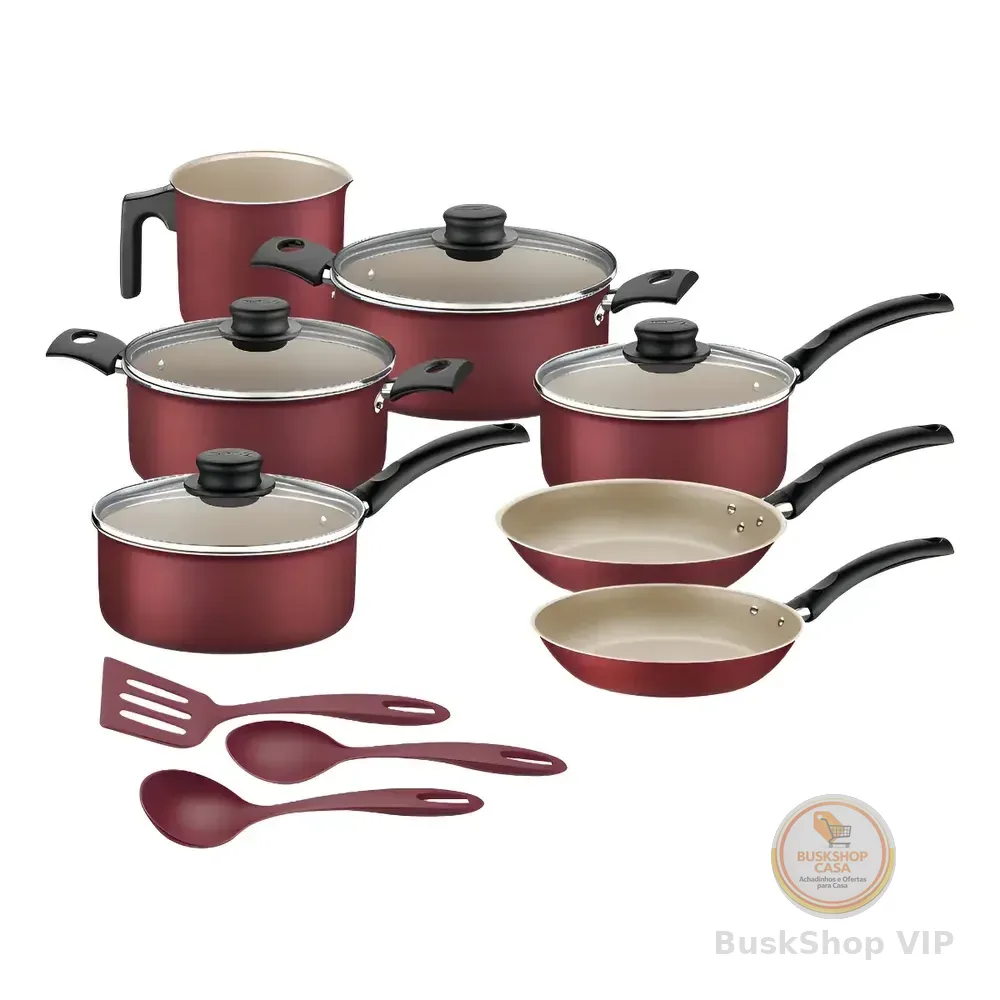 Jogo De Panelas Tramontina Turim Em Alumínio Com Revestimento Interno E Externo Em Antiaderente Starflon Max Vermelho 10 Peças Vermelho/bege