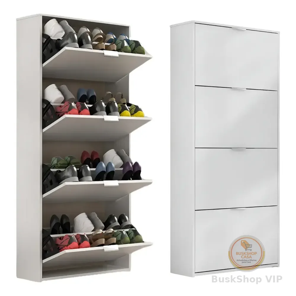Sapateira Safira Branca com 4 Portas para 24 Pares de Sapatos