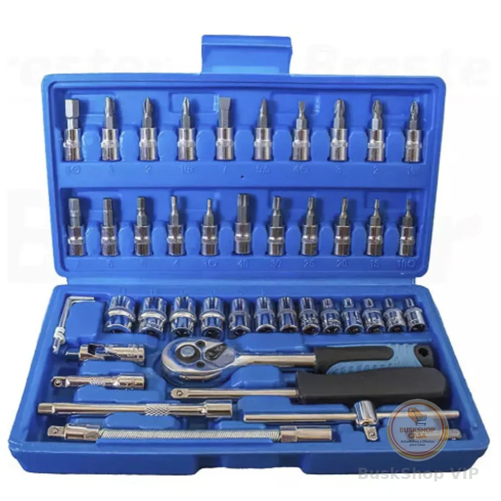 Kit 46 Peças Chave Catraca Jogo Soquetes Allen Torx Ferramentas Profissional Completo
