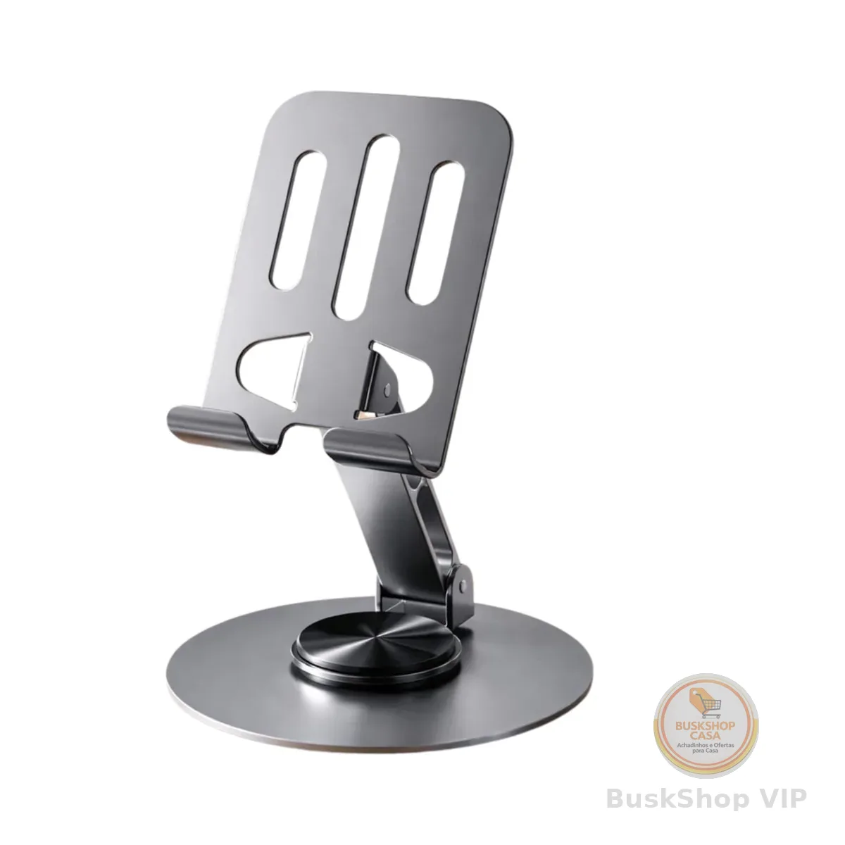 Suporte de Celular de Mesa em Alumínio Premium com Rotação 360°, Ajustável e Dobrável, Base Estável e Antiderrapante, Compatível com iPhone, iPad, Android, Smartphones e Tablets