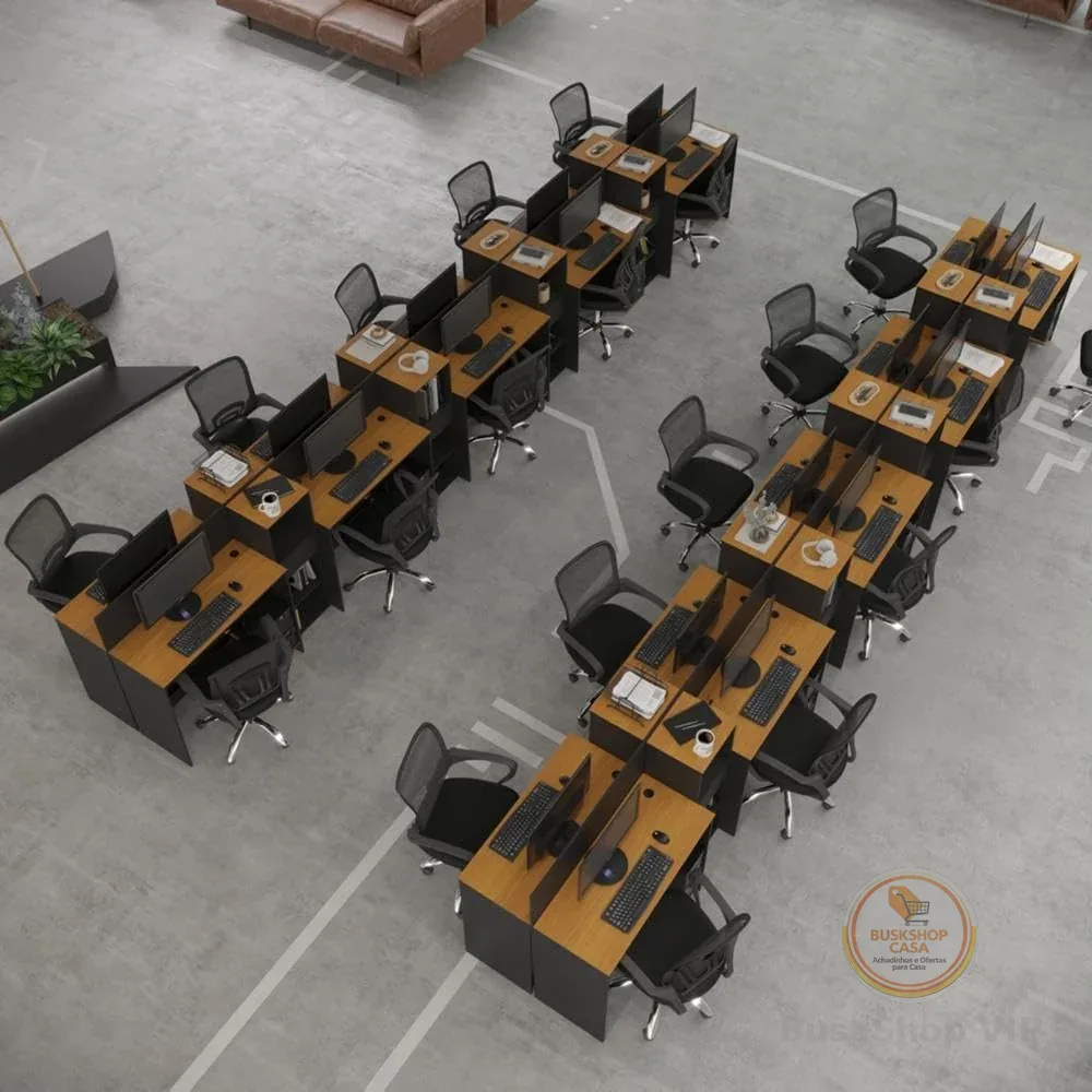 VIA NOSSA - Estação de Trabalho 20 Lugares Smart Office 20 Mesas 16 Armários Livreiro - Off White e Cedro