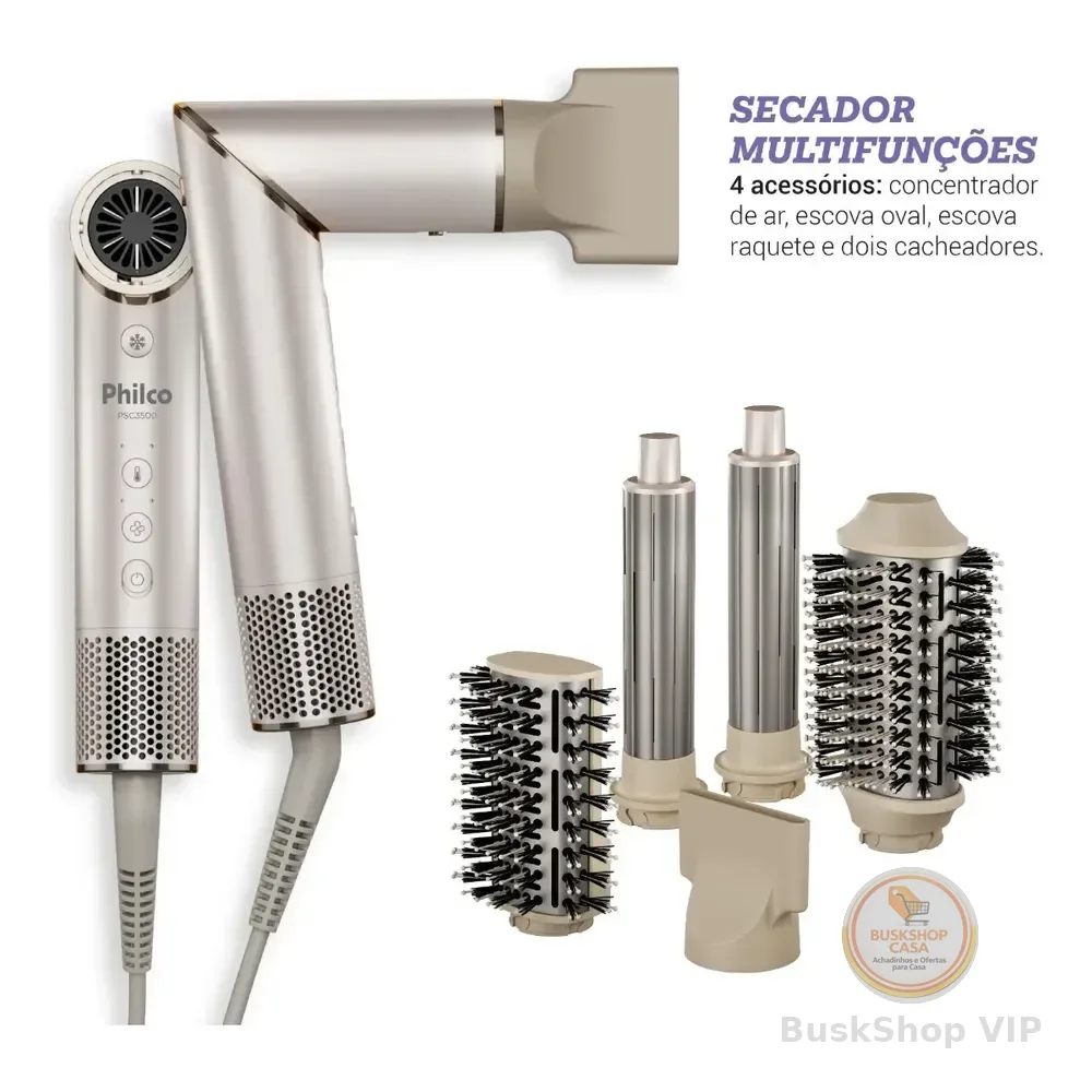 Secador De Cabelos Philco psc3500 4 Em 1 dobrável motor bldc Prateado Bege 127v