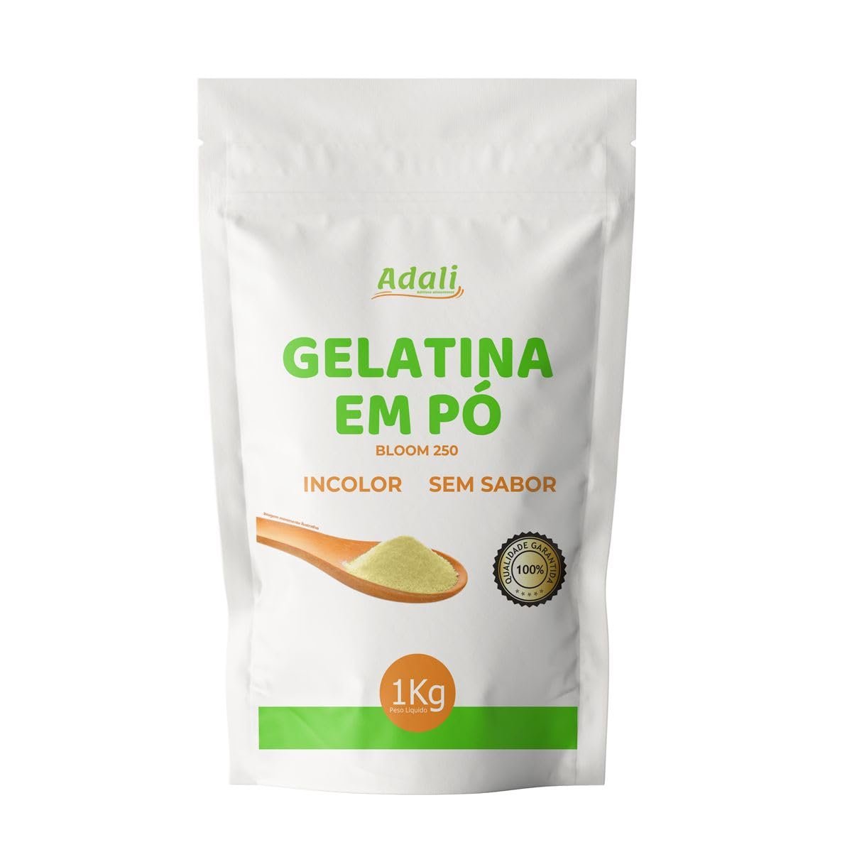 Adali Gelatina em Pó Bloom 250, Sem Sabor, Incolor, 1Kg