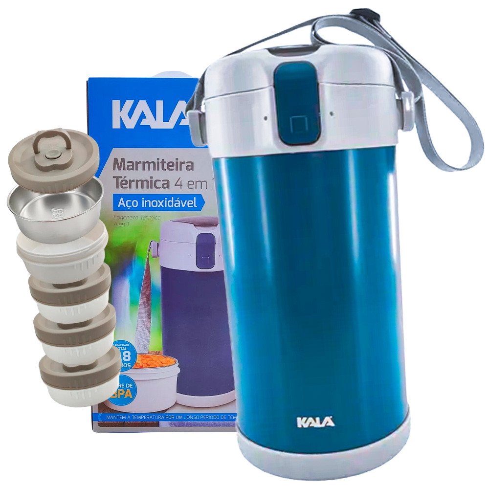 Marmita Térmica 4 em 1 Kala Aço Inox Portátil Lancheira Viagem Trabalho 2L