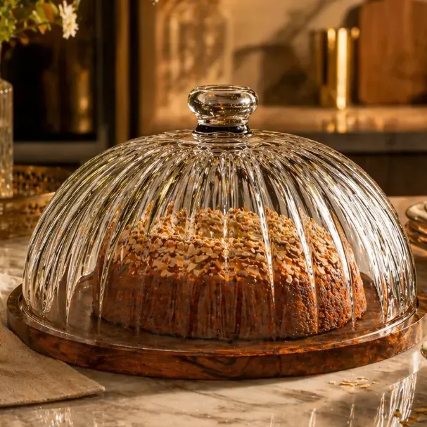 Porta Bolo Boleira 29cm de Cristal Base Madeira Montecarlo Hauskraft