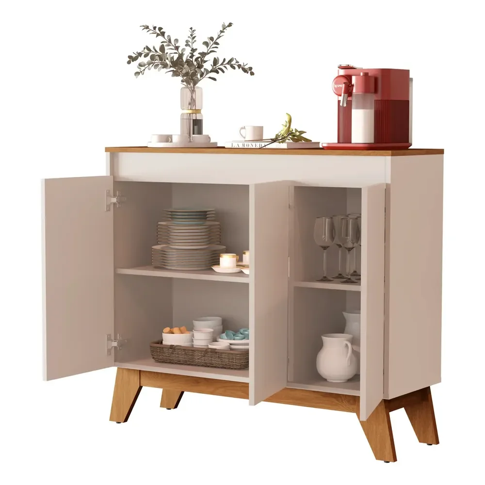 Cantinho Do Café Cancun 3 Portas Buffet Balcão Retro Cozinha Off White/freijó