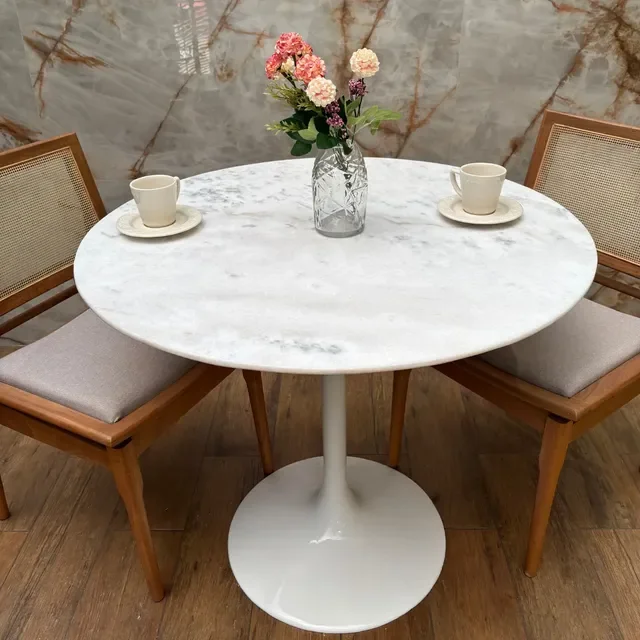Mesa Jantar Saarinen Redonda 90cm Mármore Branco Extra