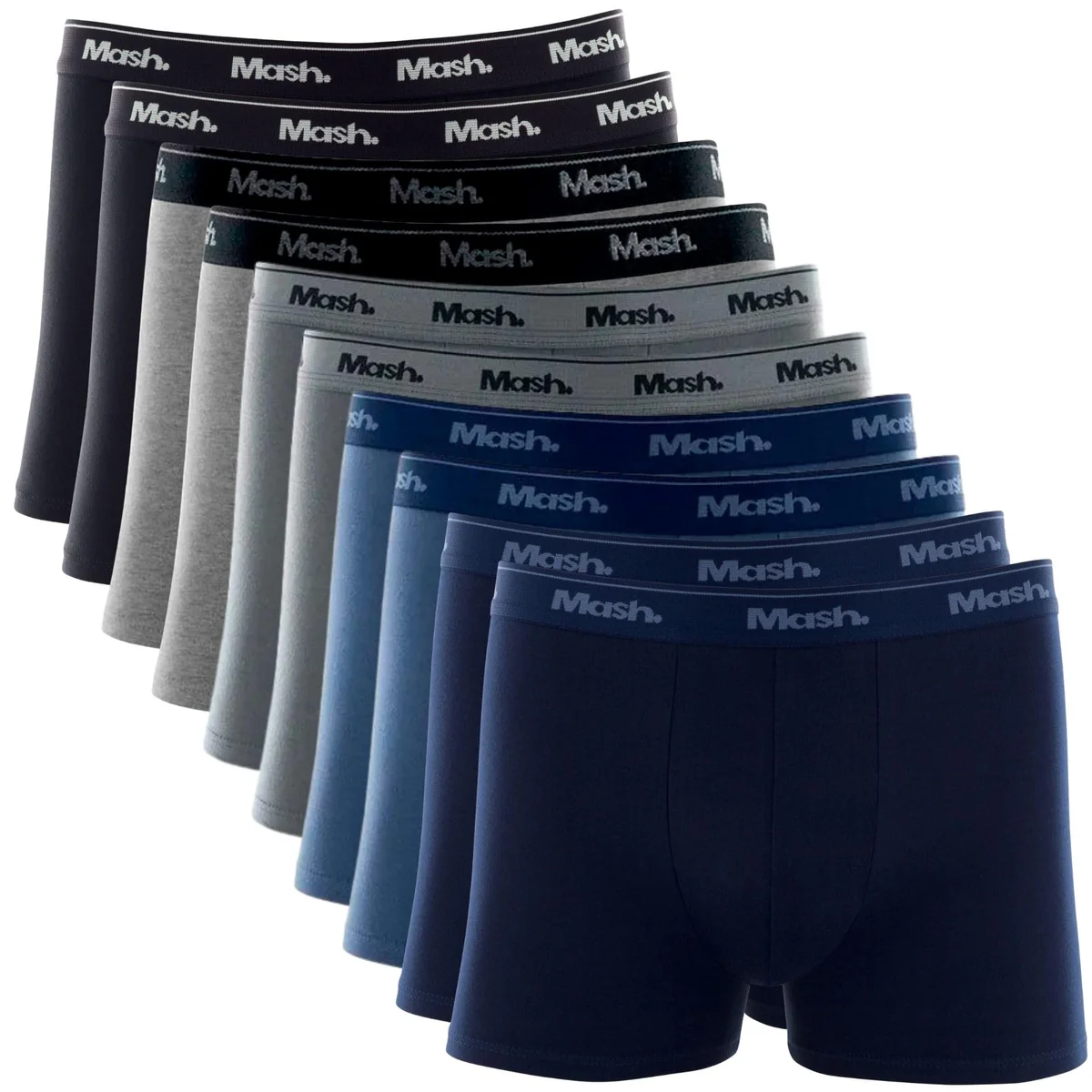 Kit 10 Cuecas Mash Masculina Boxer Algodão Cotton Macio Respirável Cós Elástico 35mm Cavalo Alongado