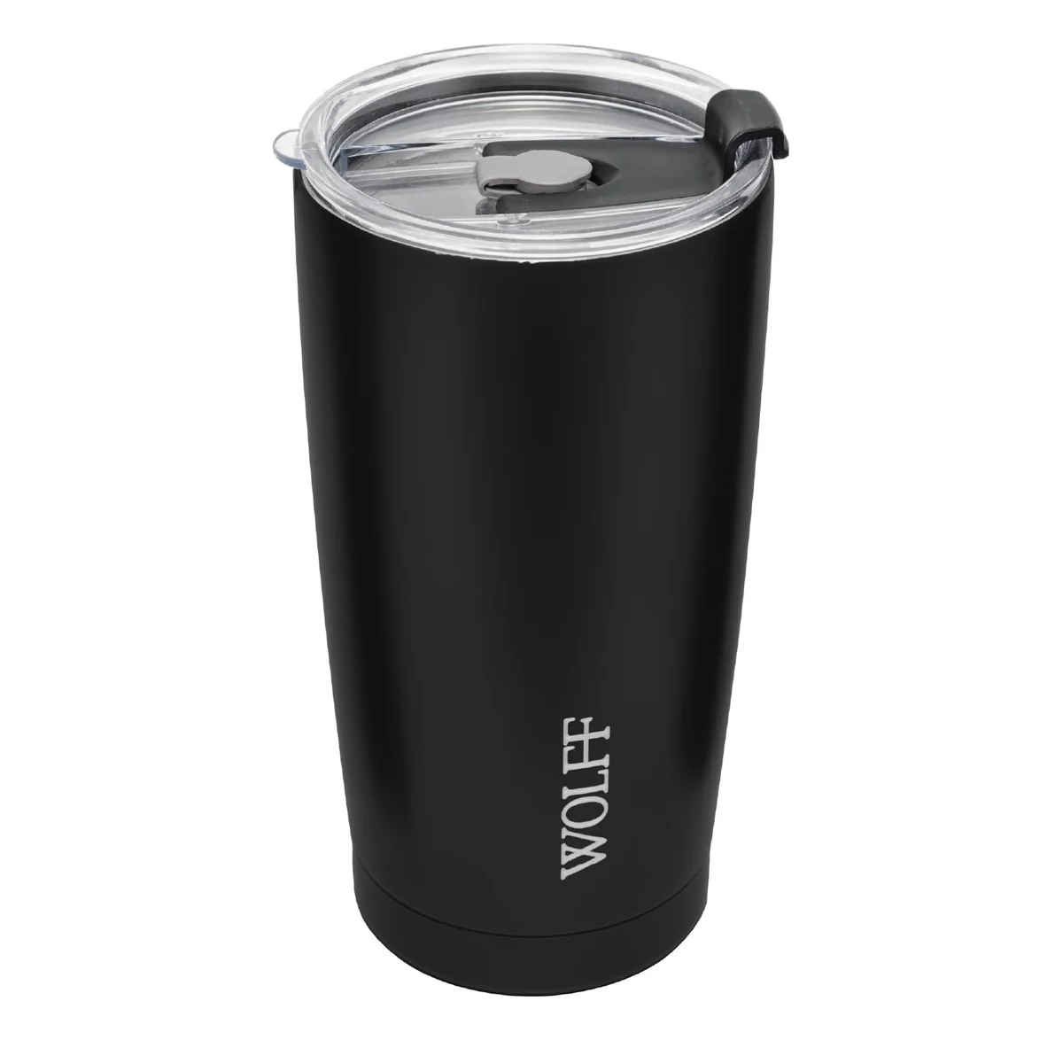 WOLFF - Copo Térmico de Aço Inox Parede Dupla Com Tampa 600ml Preto - Para Viagem - Mantém a Bebida na Temperatura Ideal