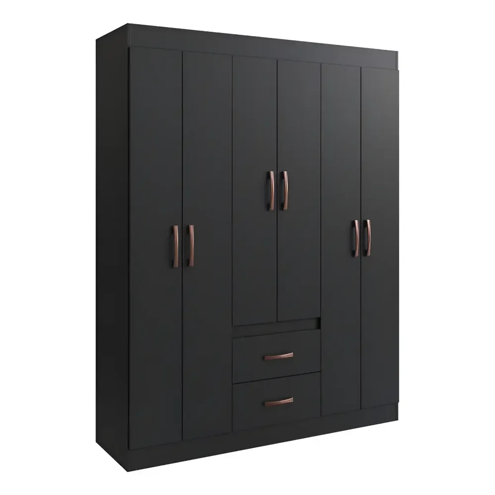 Guarda Roupa Solteiro 6 Portas 2 Gavetas Sidney Doripel Cor Preto