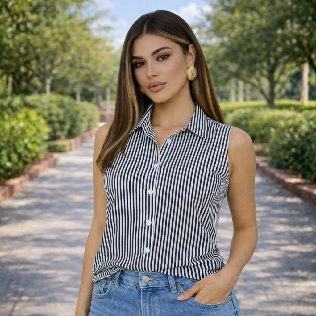 Blusa Regata Feminina Alça Larga Listrada e Lisa Elegante Social