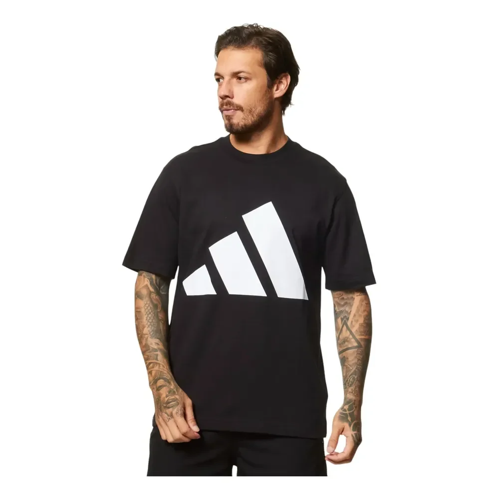 Camiseta Masculina Essentials Big Logo adidas Preto E Branco Logo G Lisa