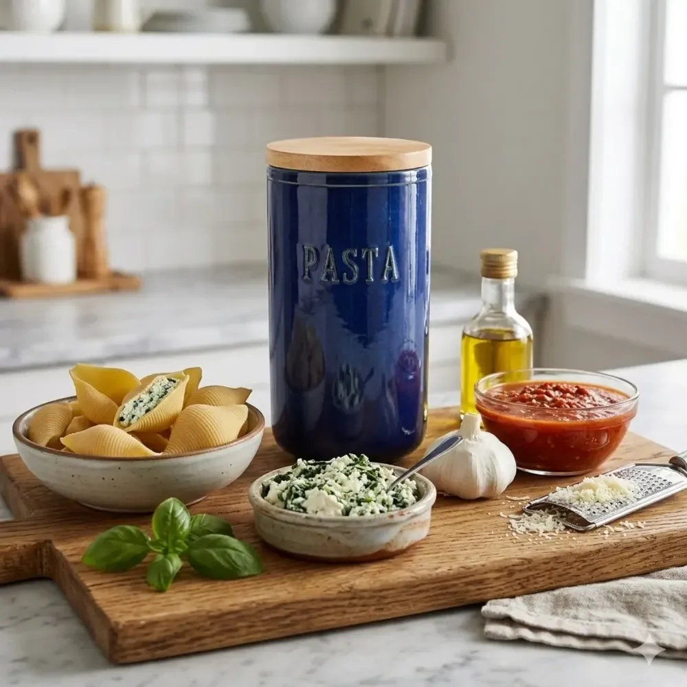 Pote Organizador Pasta Massa Cerâmica Azul Tampa Hermética Azul