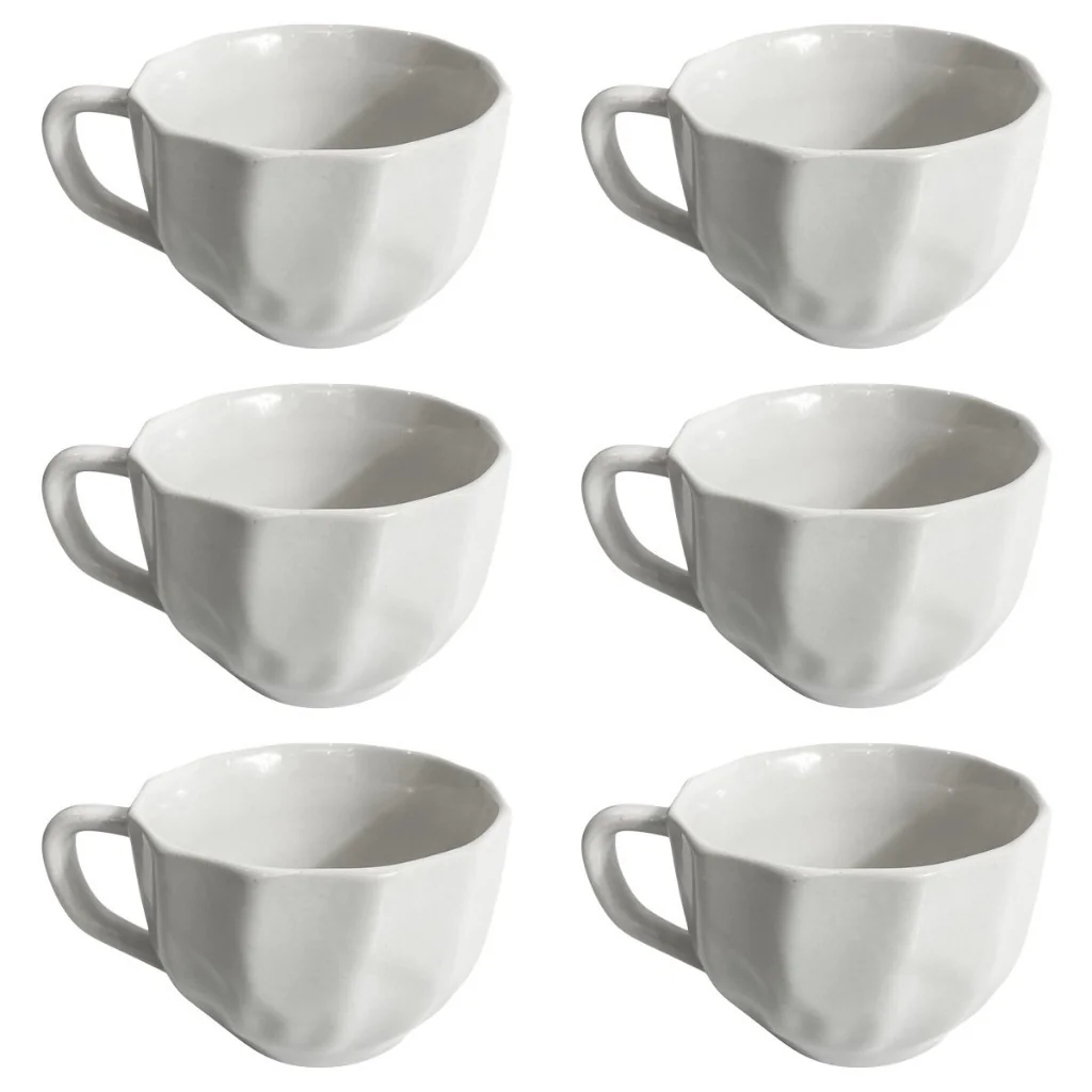 Kit 6 Xícaras Café 200ml Porcelana Branca Canecas Decorativas Para Cozinha