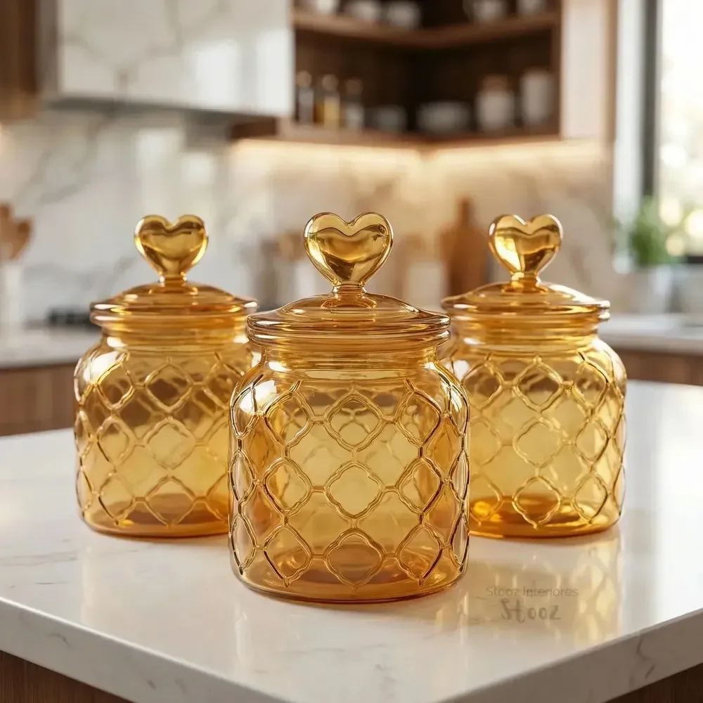 3 Bombonieres De Vidro Hermético 600ml Âmbar Com Coracao